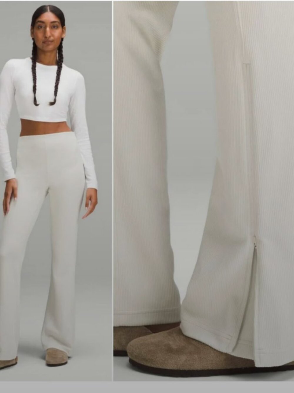 Lululemon Brushed Softstreme Ribbed Zip Flared Pant 32.5" Size 8 Bone Cream
